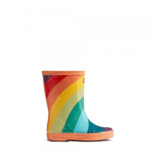 Hunter Kids Glitter Stripe Rain Boots Orange | 3602419-ZY