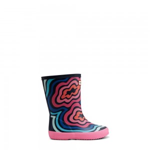 Hunter Kids Original Classic Wave Ripple Print Rain Boots Pink | 3496182-PW