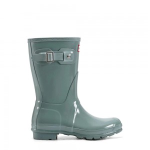 Hunter Women's Original Gloss Wellies Short Rain Boots Green | 1697845-PL