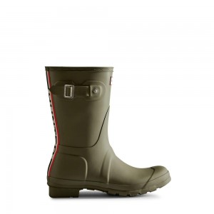 Hunter Women's Original Tri-Colour Logo Backstrap Wellies Short Rain Boots Green | 4938705-ZR