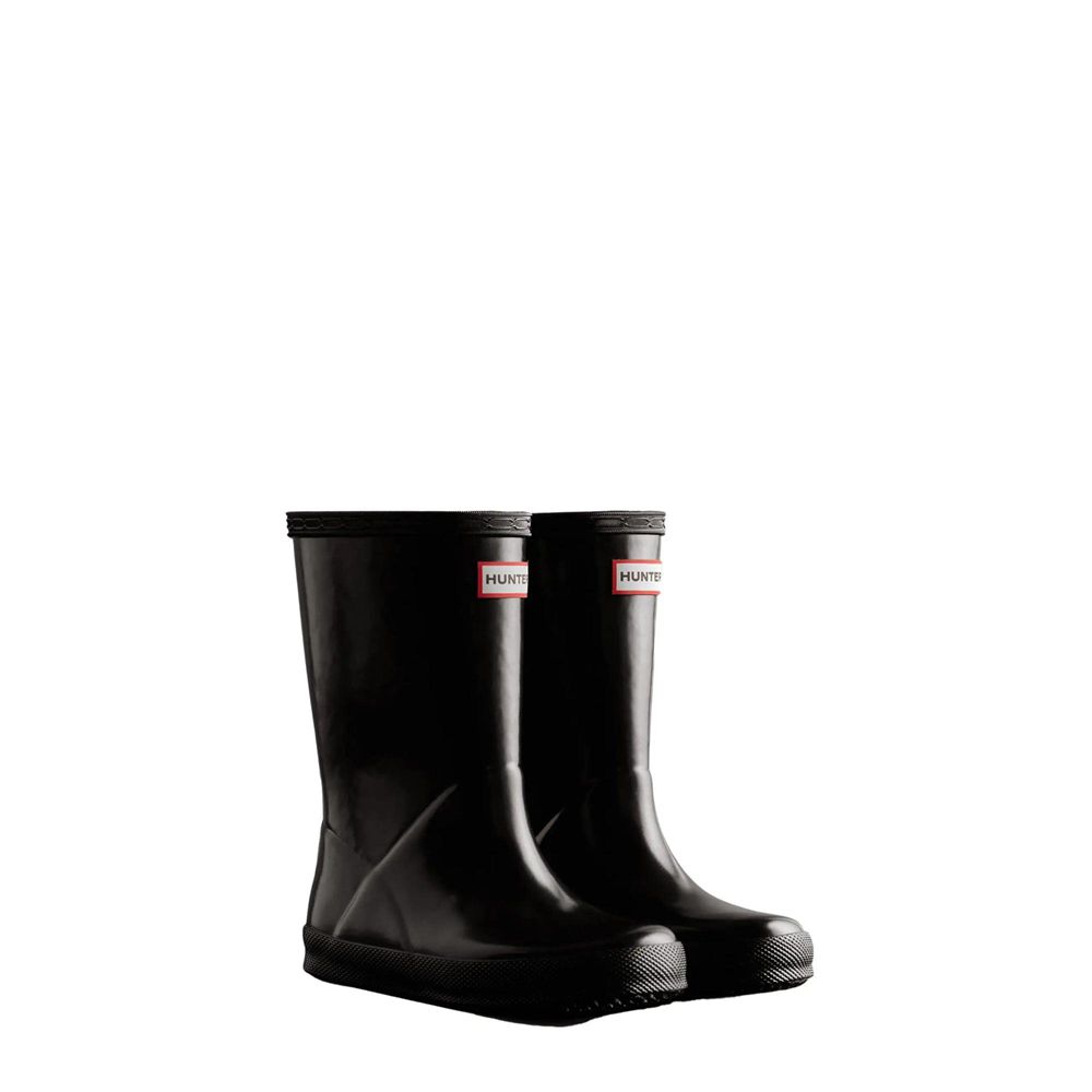 Hunter Kids Gloss Rain Boots Black | 0792148-YW