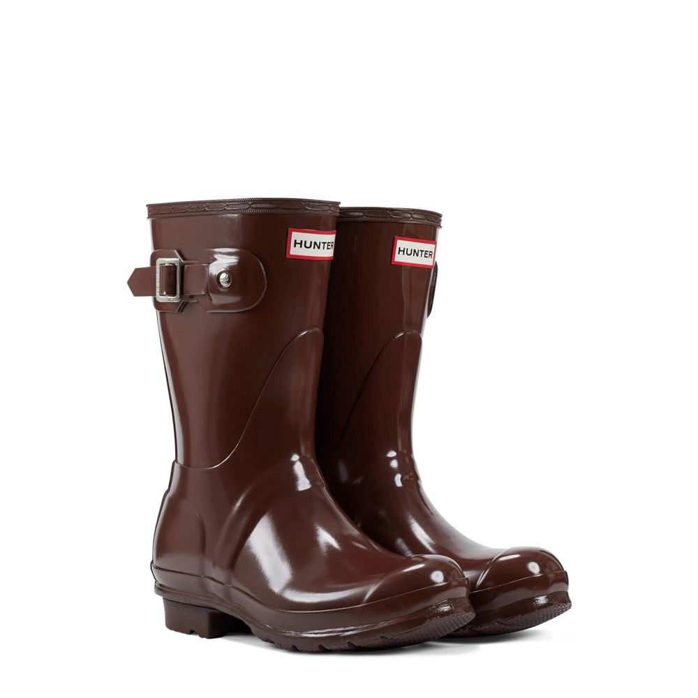 Hunter Women's Original Gloss Wellies Short Rain Boots Brown | 6058793-RT