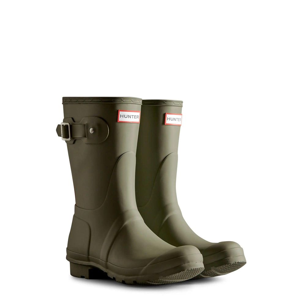 Hunter Women's Original Tri-Colour Logo Backstrap Wellies Short Rain Boots Green | 4938705-ZR