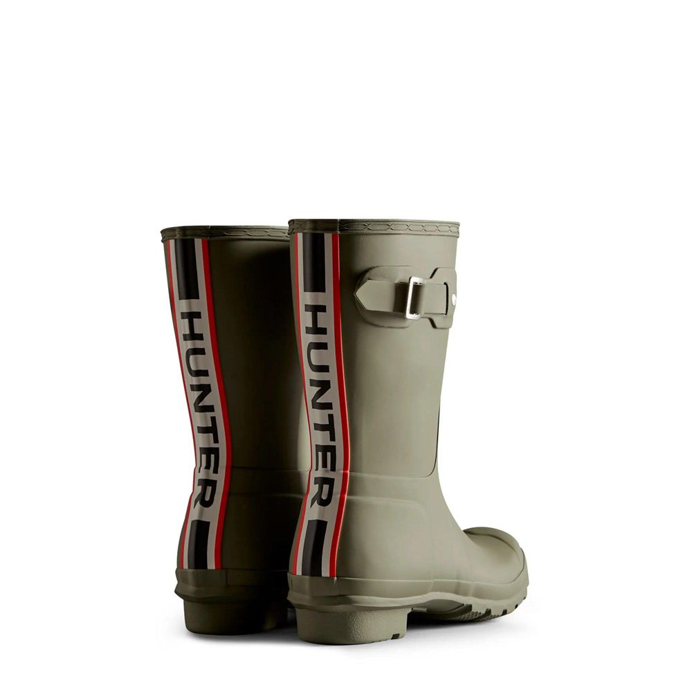 Hunter Women's Original Tri-Colour Logo Backstrap Wellies Short Rain Boots Green | 4938705-ZR