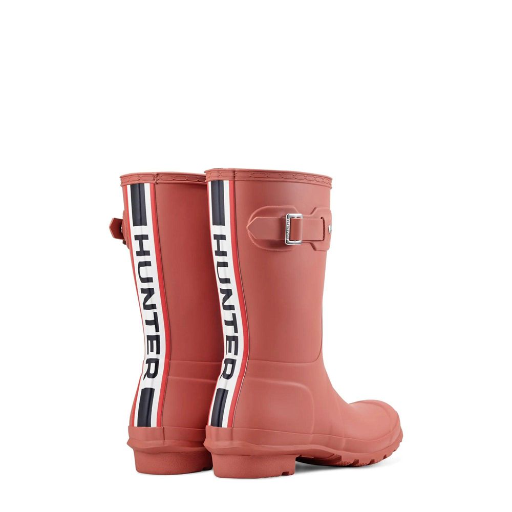 Hunter Women's Original Tri-Colour Logo Backstrap Wellies Short Rain Boots Red | 7638152-XY