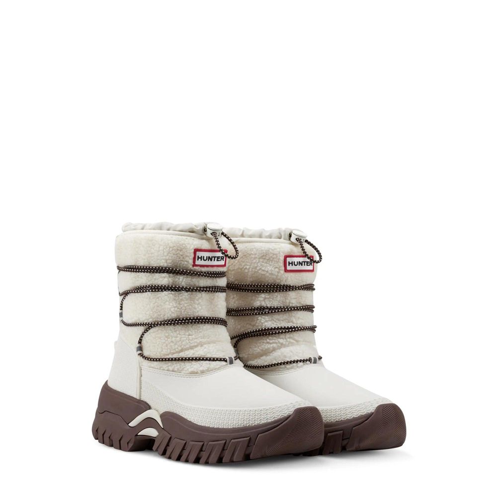 Hunter Women's Wanderer Insulated Vegan Shearling Short Snow Boots White | 8359642-BA