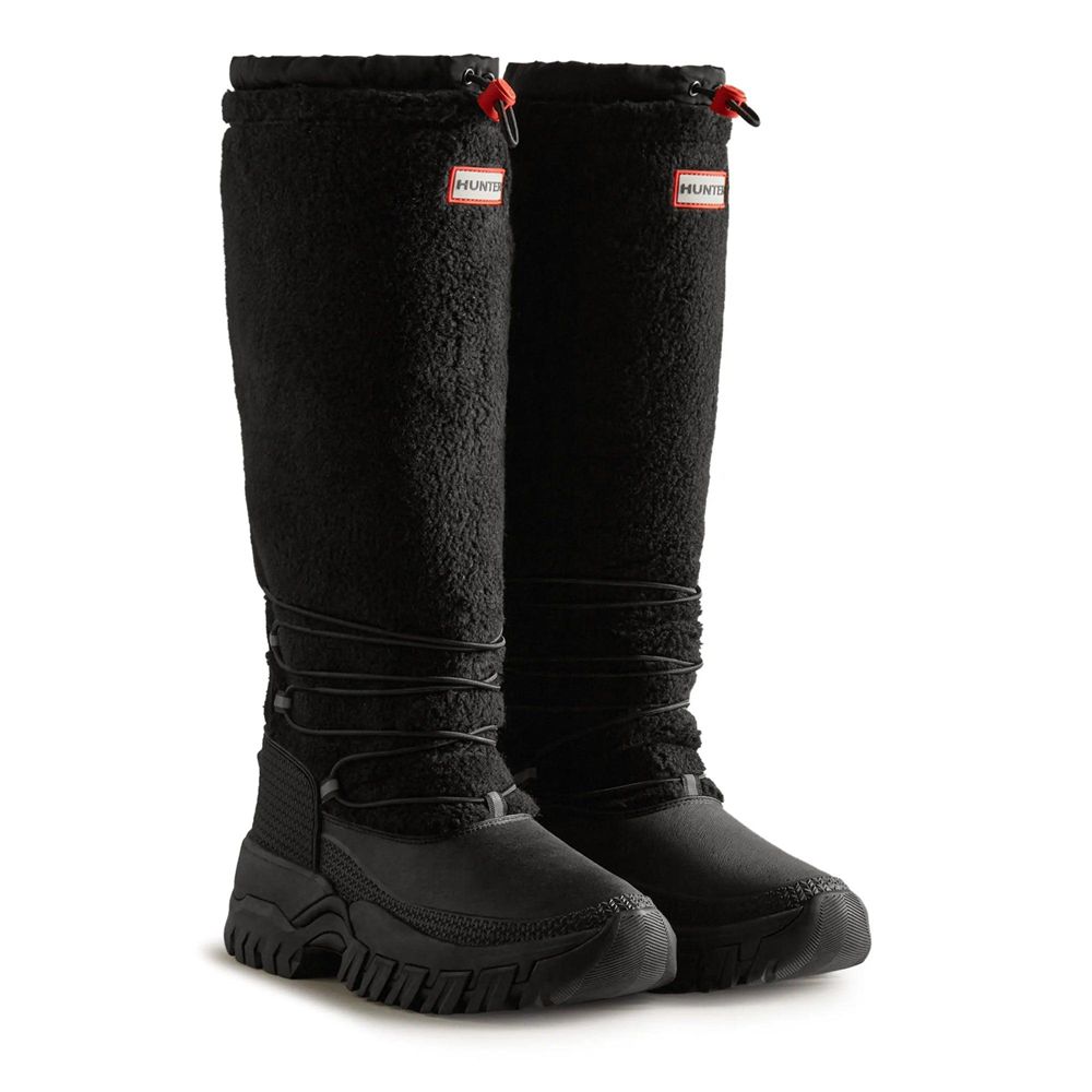 Hunter Women's Wanderer Insulated Vegan Shearling Tall Snow Boots Black | 0653729-VU