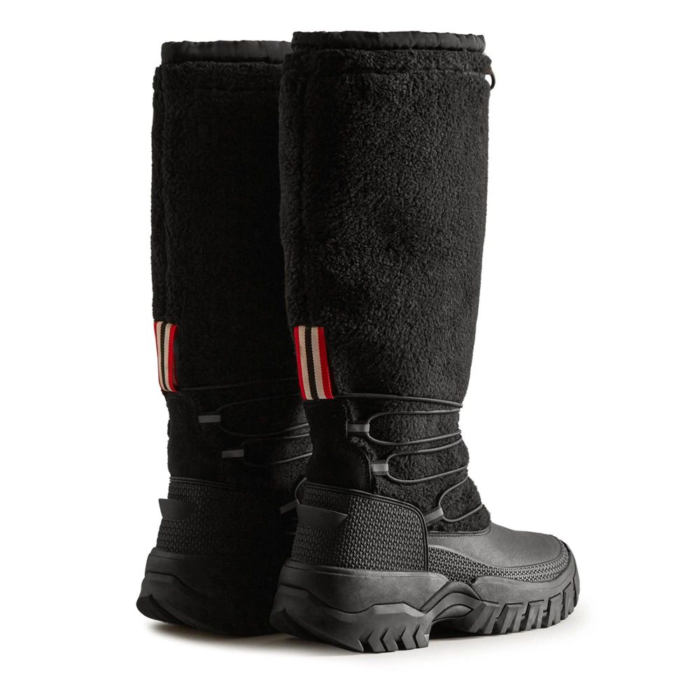 Hunter Women's Wanderer Insulated Vegan Shearling Tall Snow Boots Black | 0653729-VU